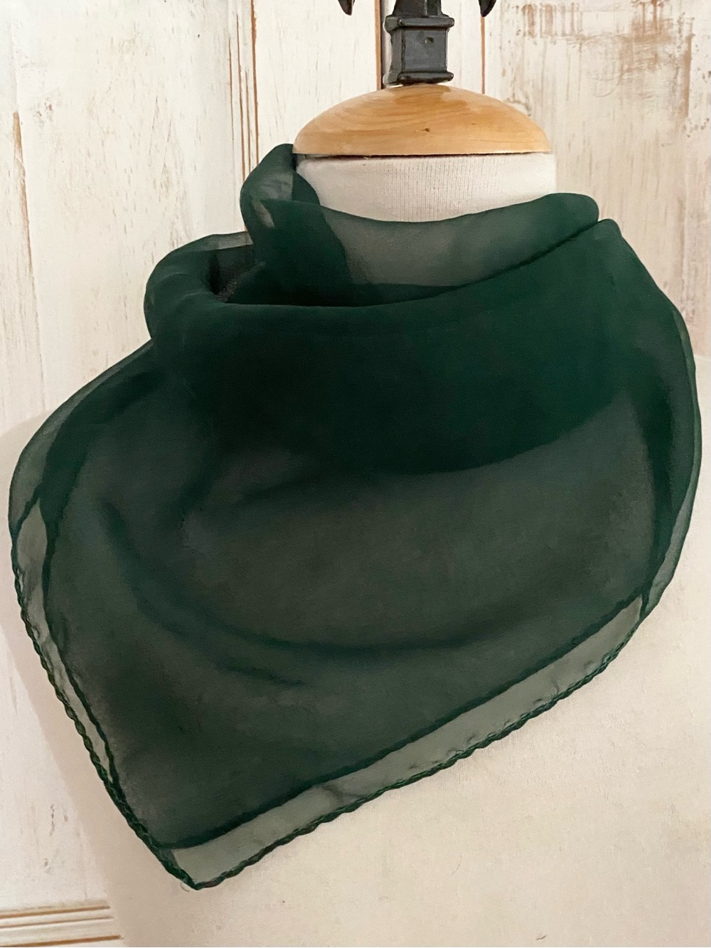 Vintage Sheer Chiffon Square Scarf Green